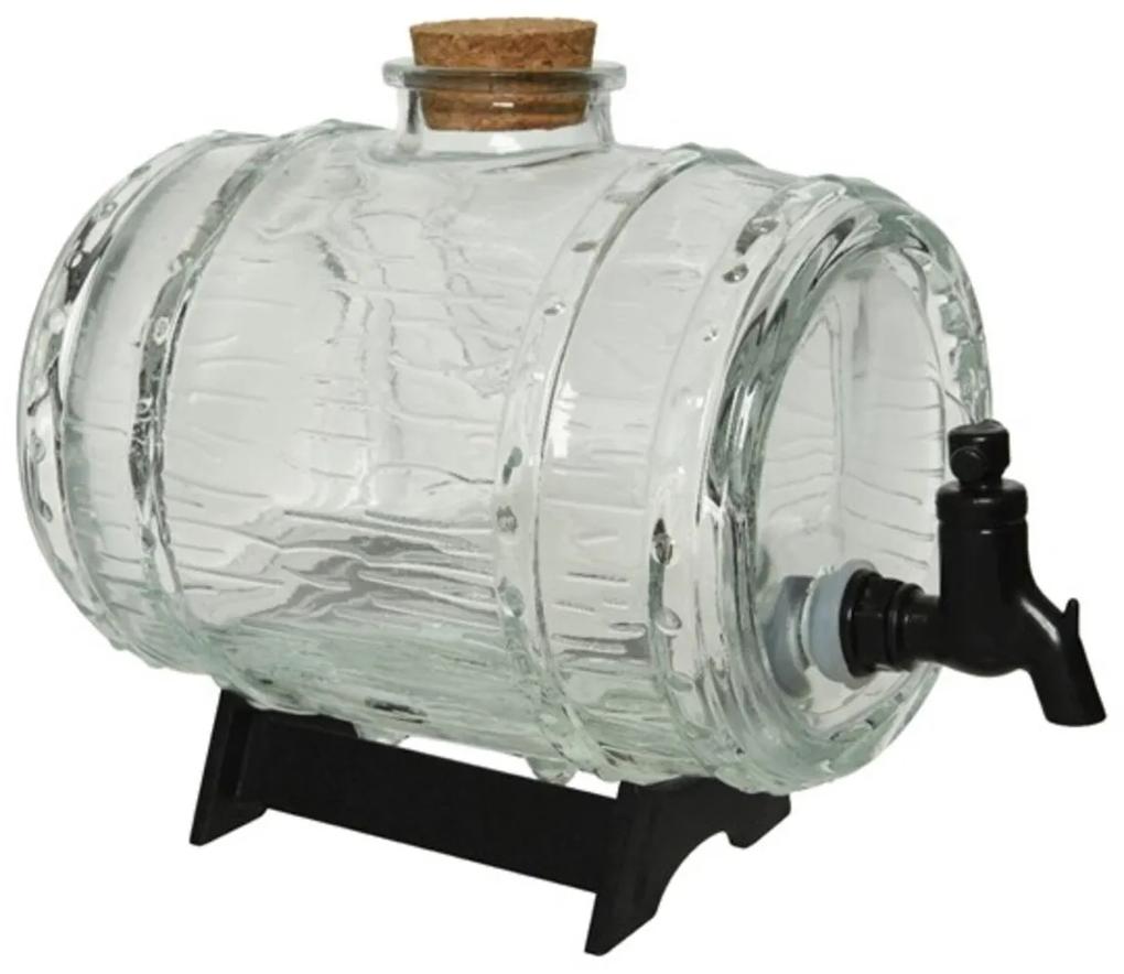 Dispenser pentru bauturi Beer barrel, Decoris, 1.5 L, 24x15x19 cm, sticla, transparent