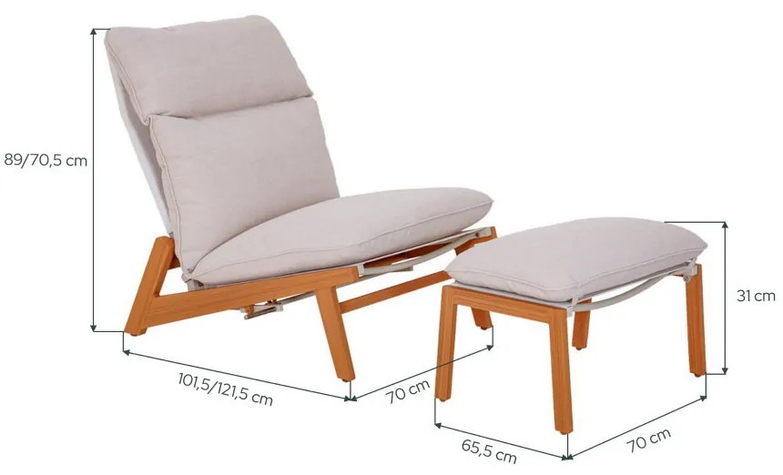 KALEM șezlong de grădină cu suport pentru picioare