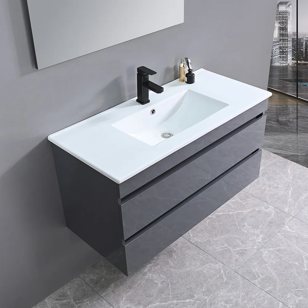 Mască de baie Cube 100 cu chiuvetă ceramică, 2 sertare, gri antracit