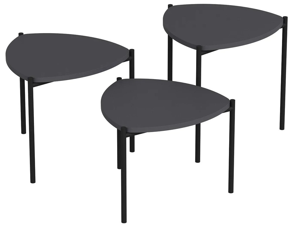 Masuta de cafea set (3 bucăți) Lenny - Anthracite