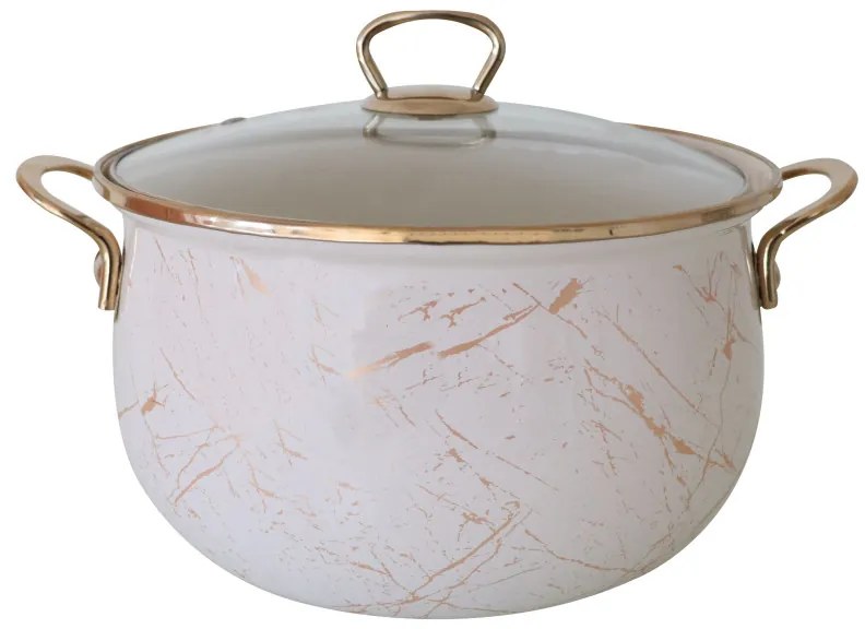 Oala Goldmann GM 8017-22B, 5 L, 22x14 cm, Email, Acoperire antiadrenta, Inductie, Auriu/Marmură