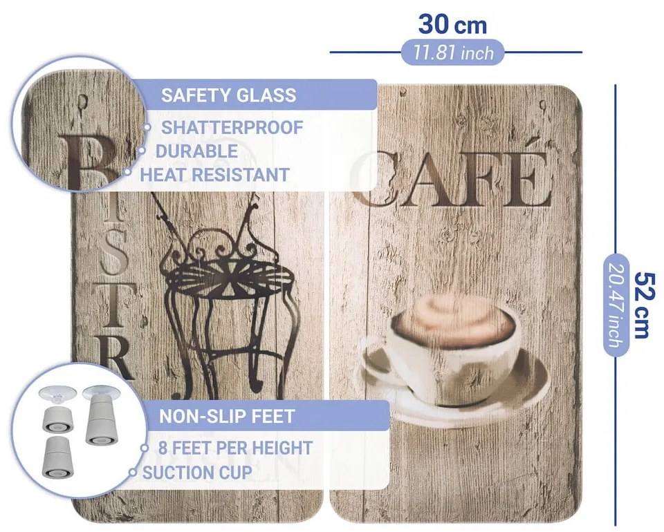 Set 2 protecții din sticlă pentru aragaz Wenko Bistrot, 52 x 30 cm