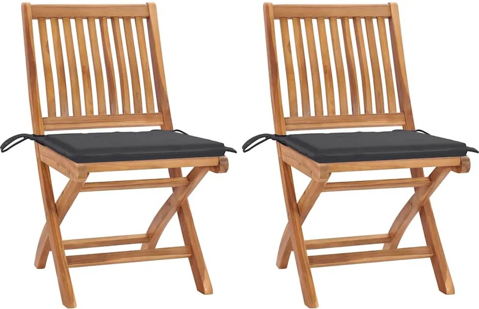 vidaXL Scaune de grădină cu perne antracit, 2 buc., lemn masiv de tec