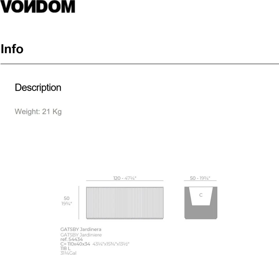 Jardiniera plante design decorativ modern exterior / interior GATSBY 120x50x50cm