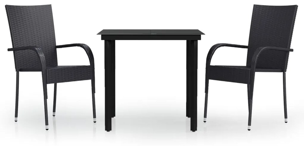 Set mobilier de gradina, 3 piese, negru Negru, Lungime masa 80 cm, 3