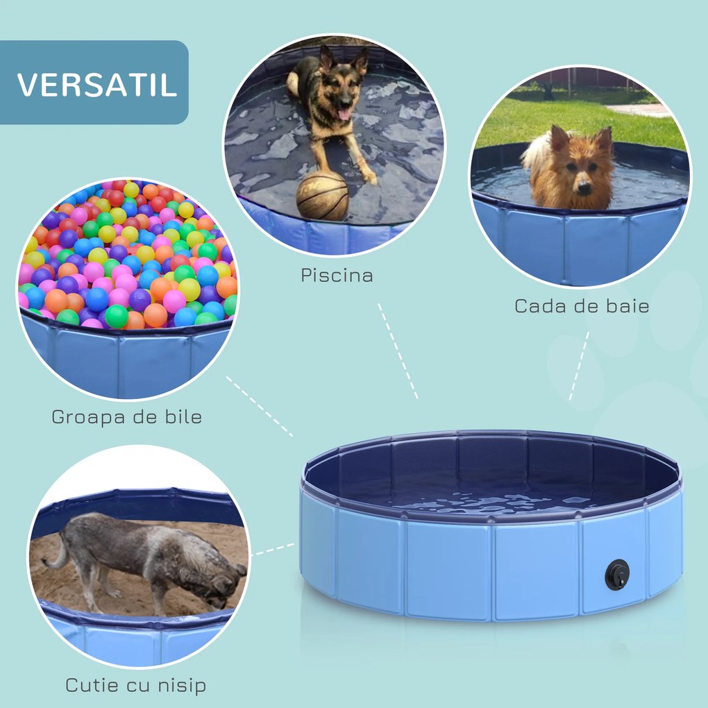 Piscina pentru Animale Domestice PawHut Pliabila, PVC, Albastra Ø80x20cm | Aosom Romania