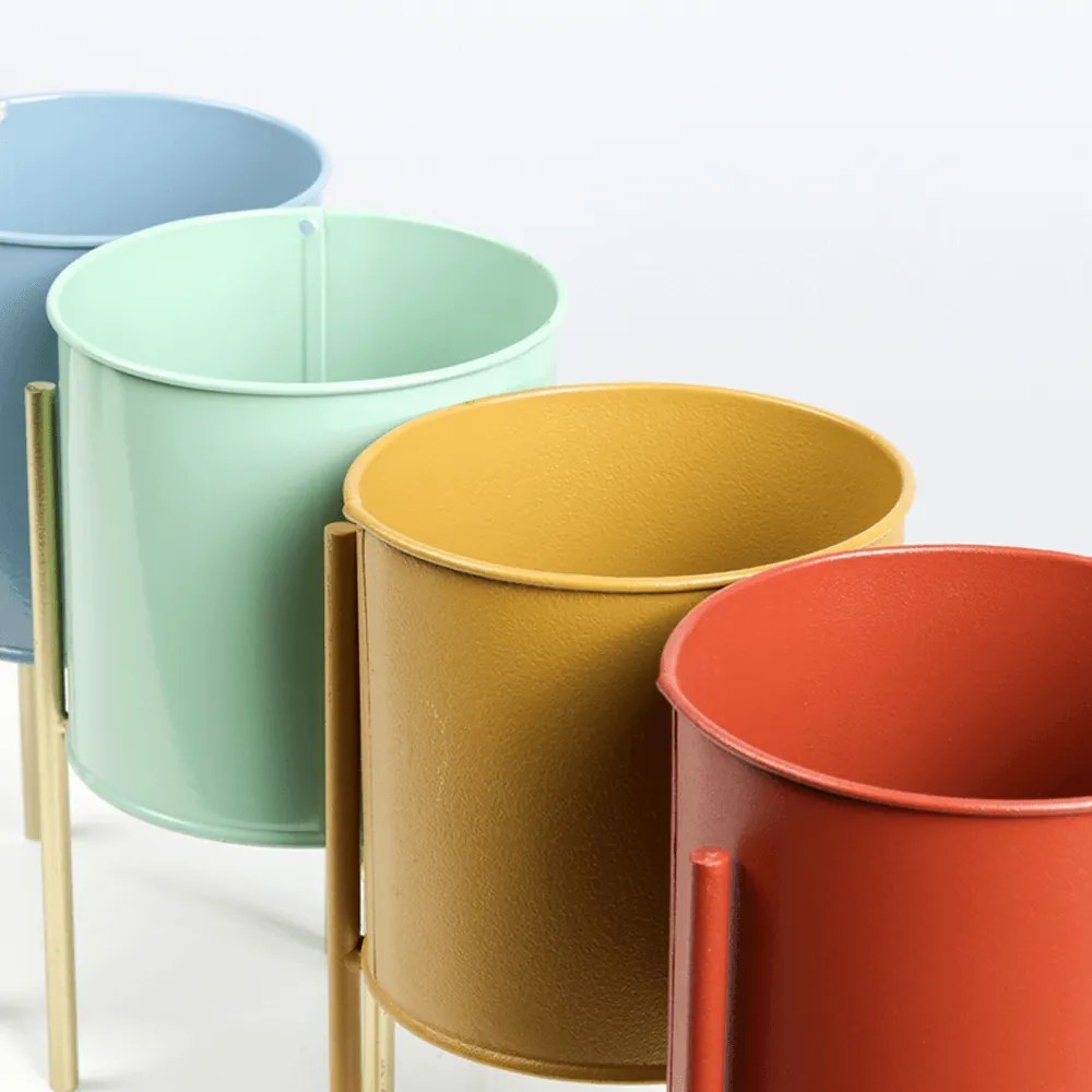 Set 2 ghivece metalice, albastru/neo mentă/auriu, ROZEL SET