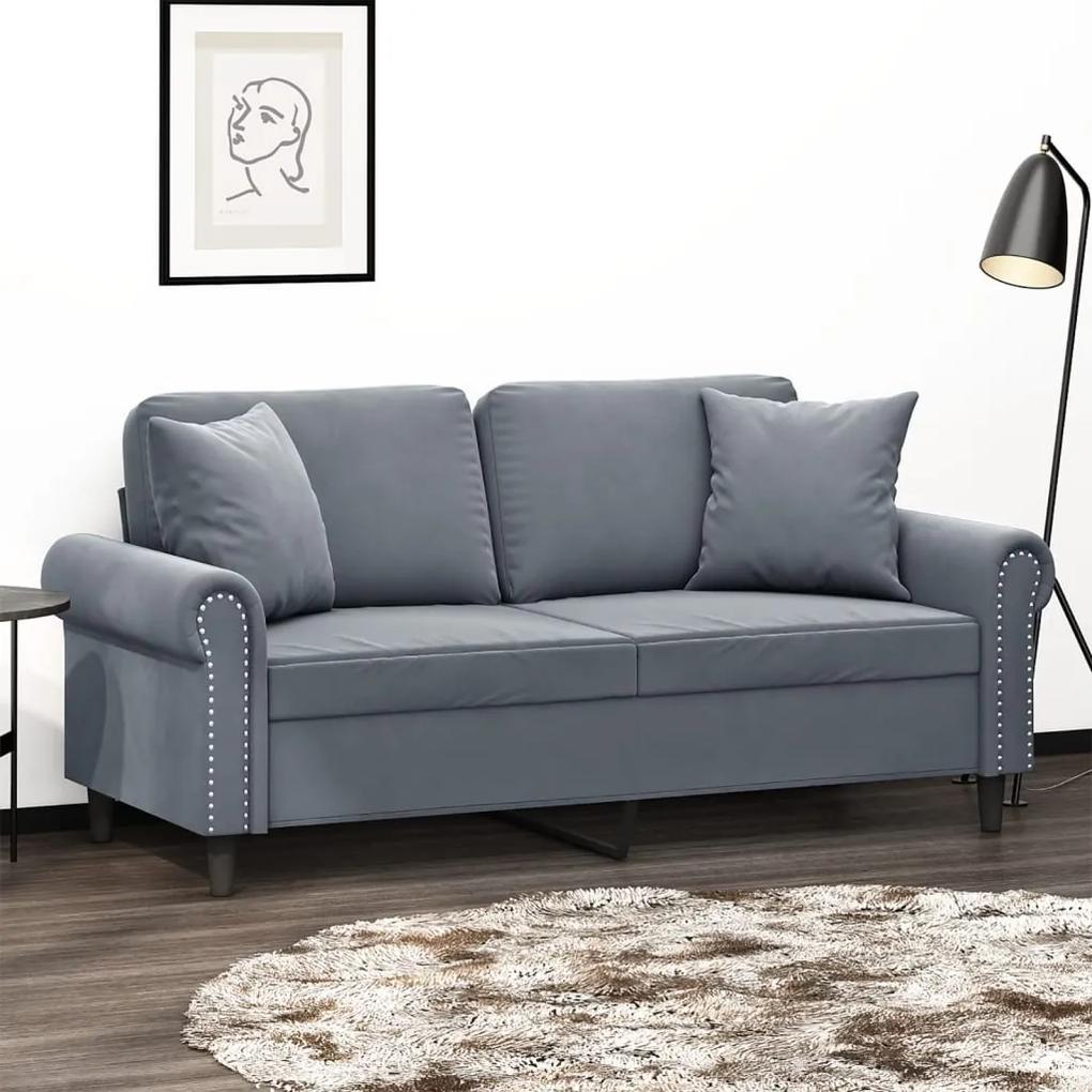 Canapea cu 2 locuri cu pernute, gri inchis, 140 cm, catifea