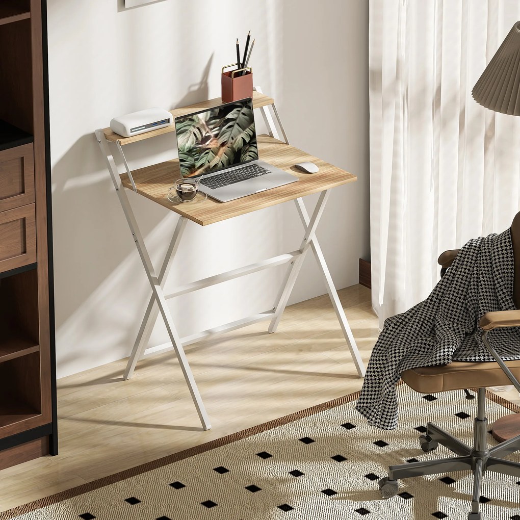 HOMCOM Birou pliabil 65,5 x 45 cm cu etajeră de depozitare pentru dormitor, spații mici, lemn natural | Aosom Romania