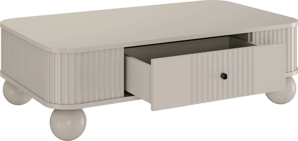 Măsuță de cafea Vesper 103x60 cm cu sertar - cashmir / mânere negre / picioare sferice