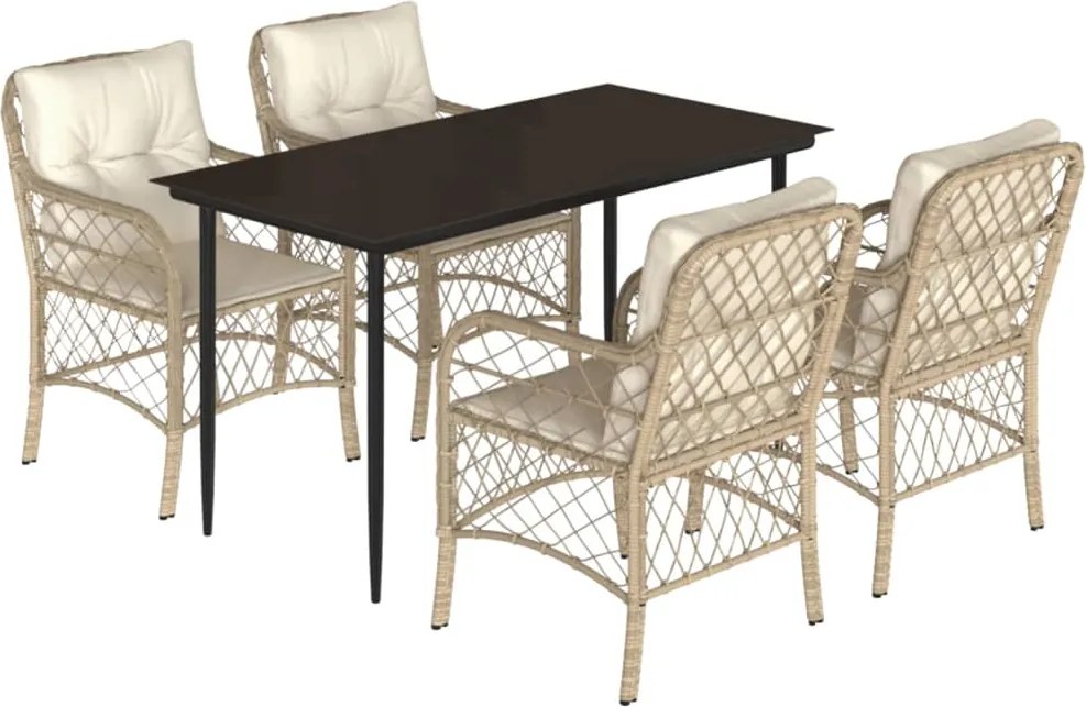 vidaXL Set mobilier de grădină cu perne, 5 piese, bej, poliratan