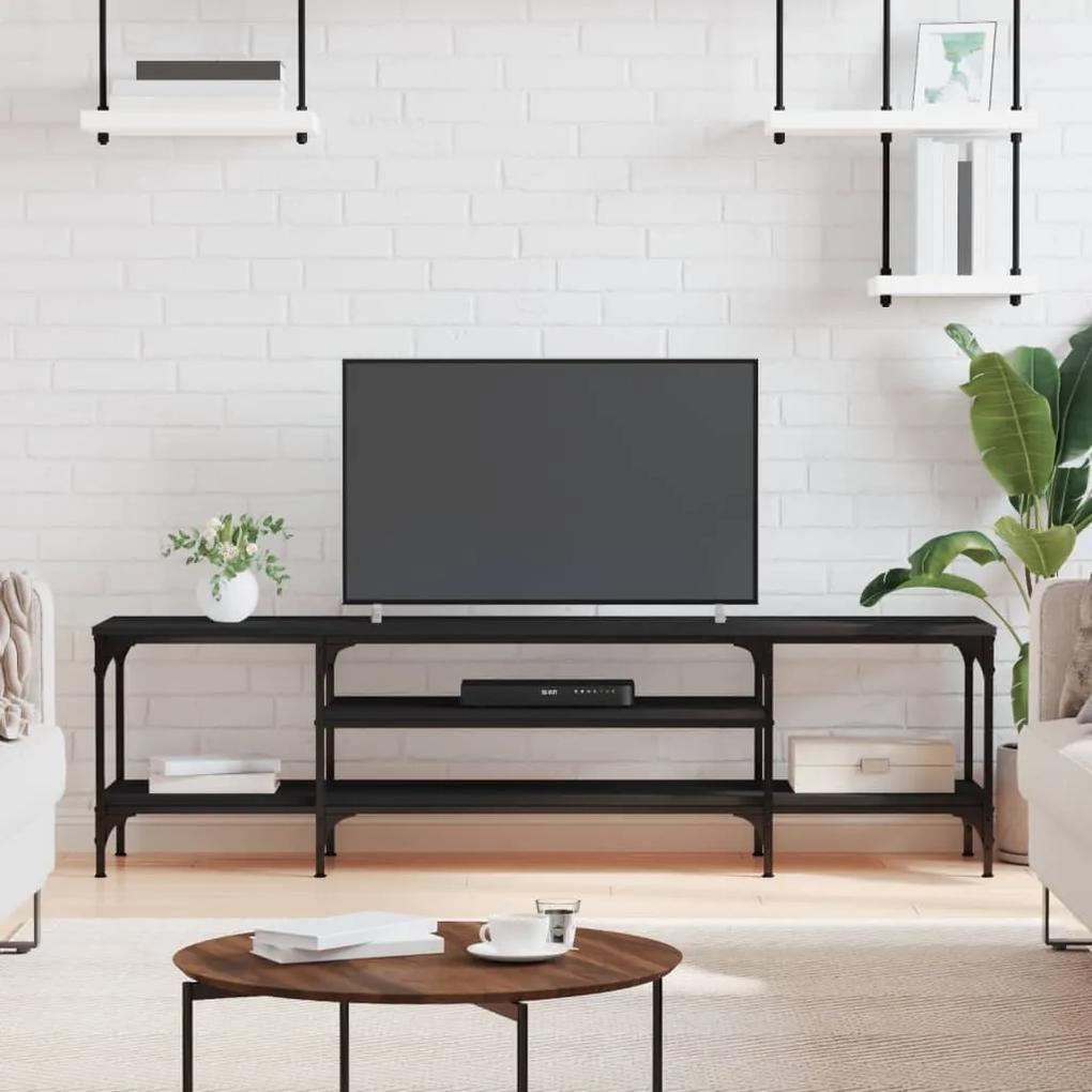 Comoda TV, negru, 161x35x45 cm, lemn prelucrat  fier