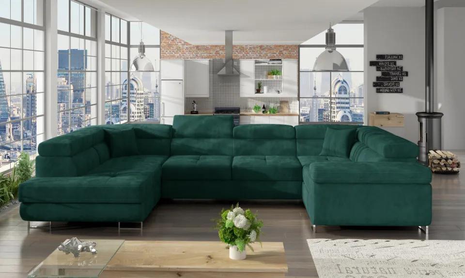 Canapea modulara, extensibila, cu spatiu pentru depozitare, 340x90x202 cm, Letto L01, Eltap (Culoare: Verde / Gri catifea)