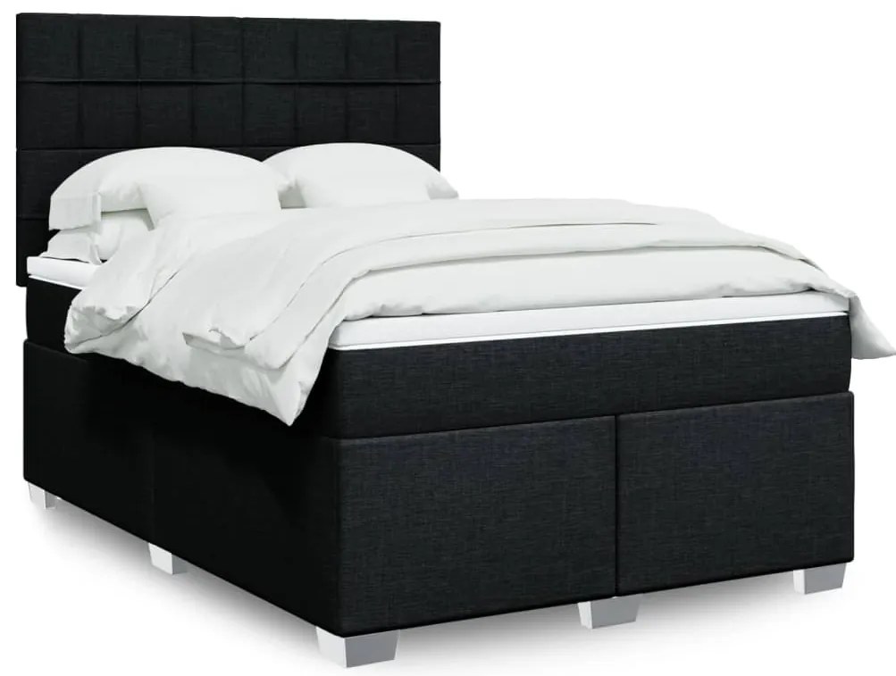 vidaXL Pat box spring cu saltea, negru, 140x190 cm, textil