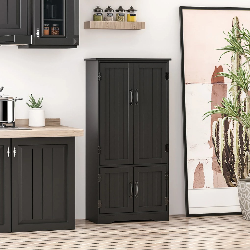 HOMCOM Buffet de bucătărie, armoarie de bucătărie contemporană, multi-spații de depozitare, 2 dulapuri, 3 rafturi, MDF, panouri de particule, negru | Aosom Romania