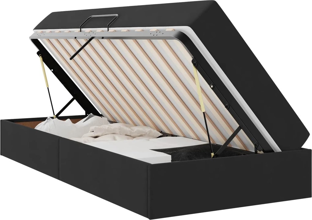 vidaXL Pat cu saltea și spațiu de depozitare Negru 90 x 200 cm Catifea