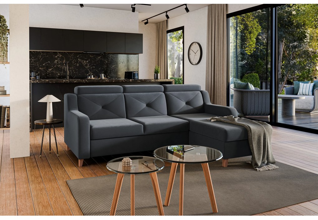 Colțar extensibil Laksaro pe dreapta - catifea gri Jasmine 96