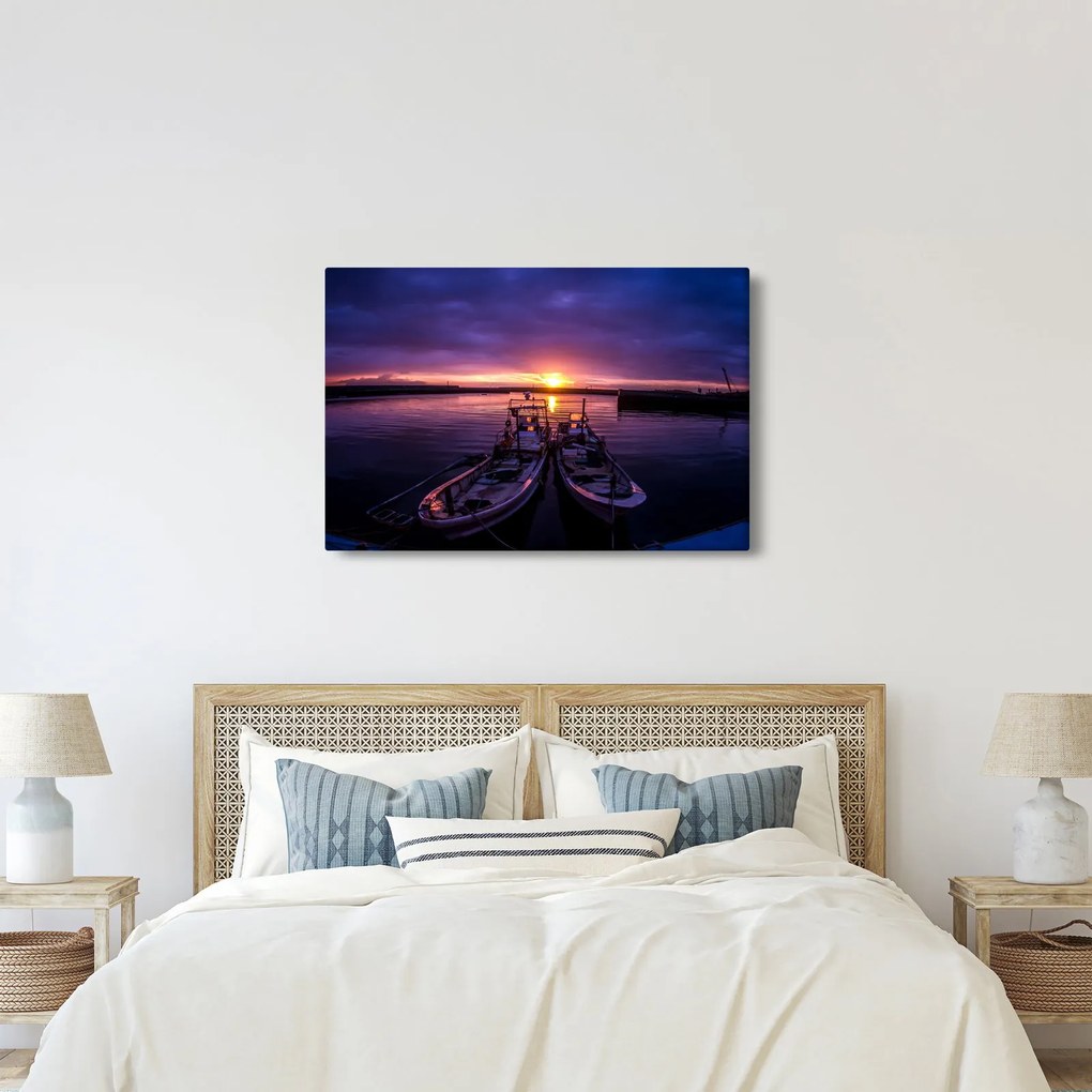 Tablou cu barci pescărești în port (90x60 cm)