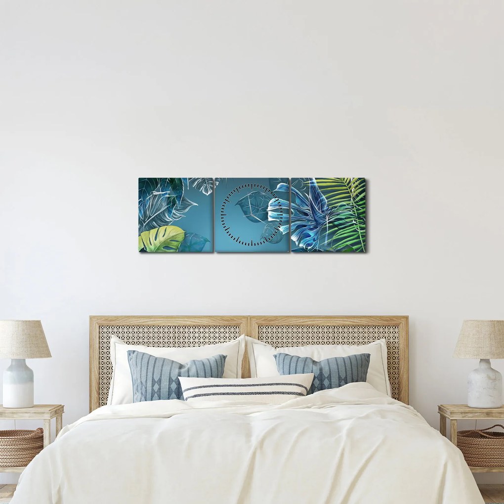 Tablou - Frunzele plantelor tropicale (cu ceas) (90x30 cm)