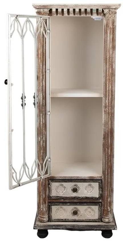 Vitrina bej, din lemn, aspect vintage, Elegance