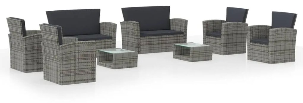 3095945 vidaXL Set mobilier de grădină cu perne, 8 piese, gri, poliratan