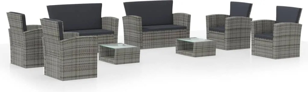 vidaXL Set mobilier de grădină cu perne, 8 piese, gri, poliratan