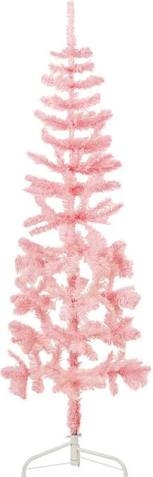 vidaXL Jumătate brad de Crăciun subțire cu suport, roz, 180 cm
