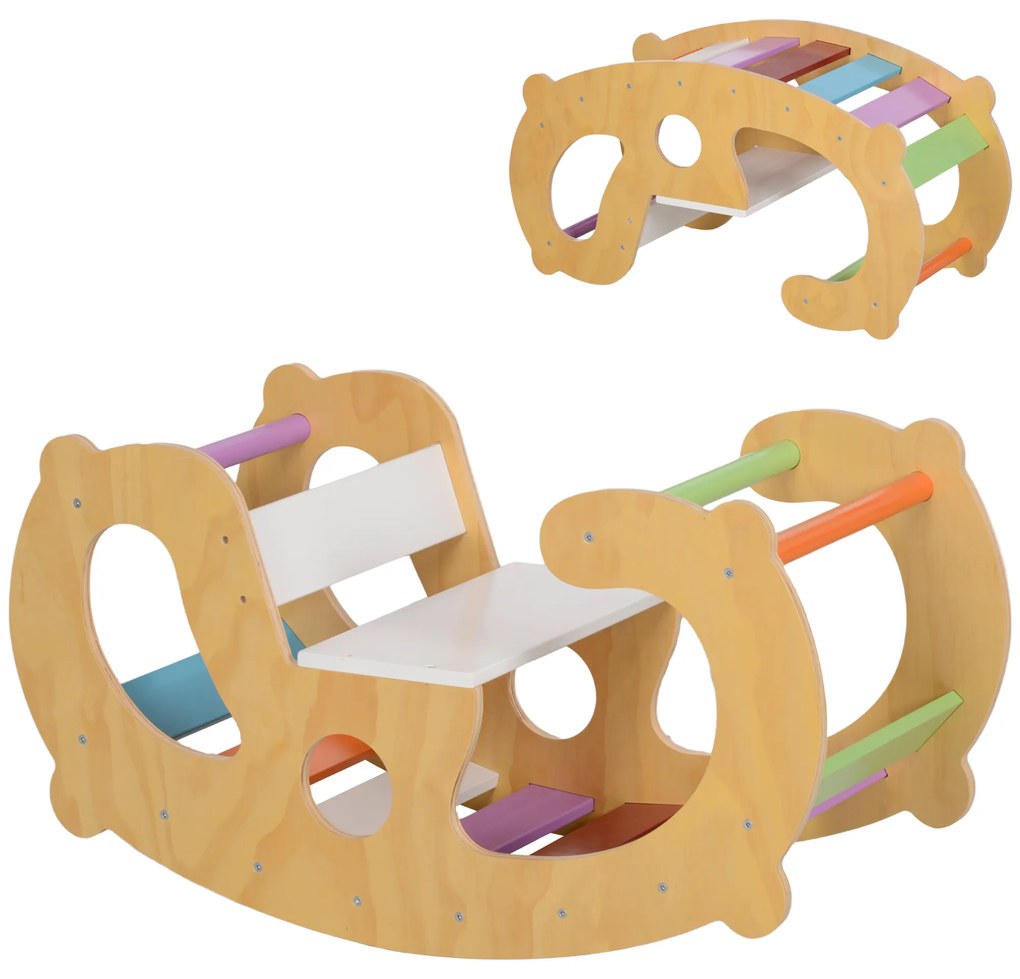 AIYAPLAY Joc pentru Copii 2 în 1 Rampă Montessori și Scaun Balansoar pentru Uz Interior, 91x41x48 cm, Multicolor | Aosom Romania