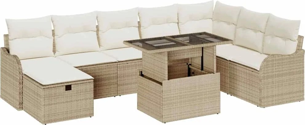 vidaXL Set de canapele pentru grădină cu pernă 9 pcs Bej Rattan poli