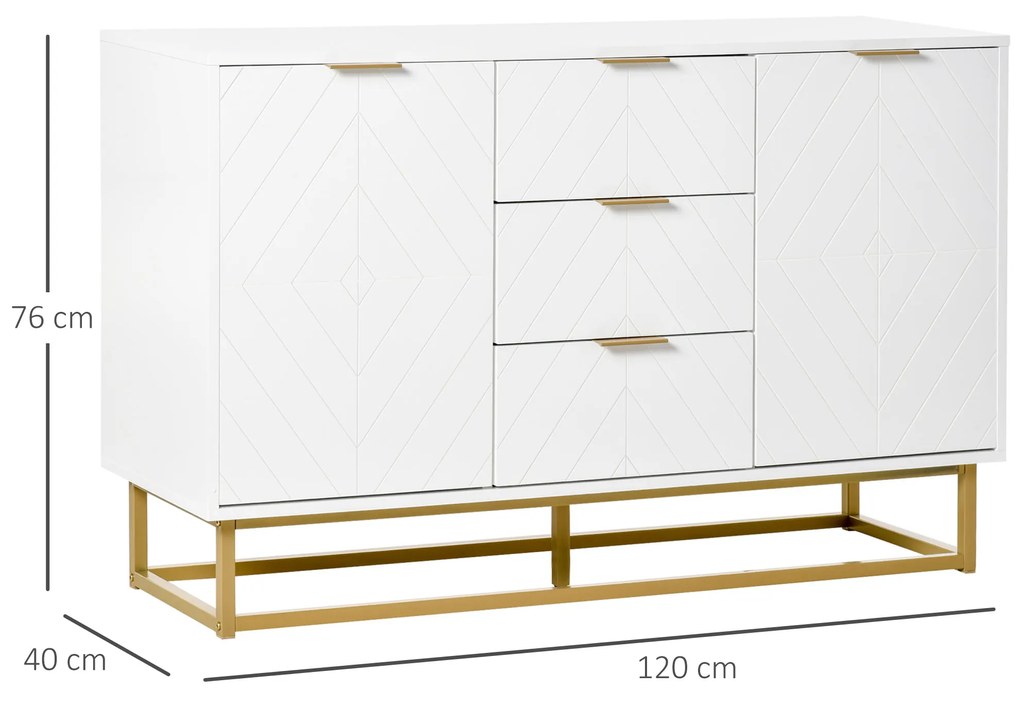 HOMCOM Dulap de bucatarie, Bufet jos pentru bucatarie sau sala de mese cu 3 sertare si 2 usi, 120x40x76 cm | Aosom Romania