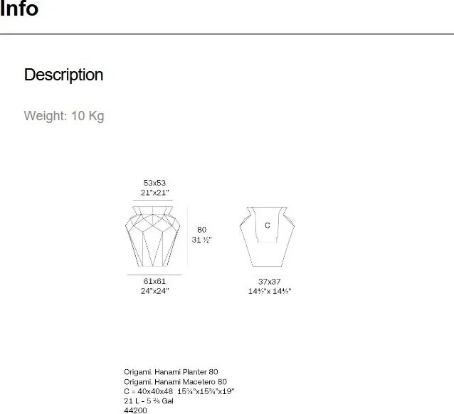 Ghiveci plante design decorativ modern exterior/interior ORIGAMI HANAMI 61x61x80cm