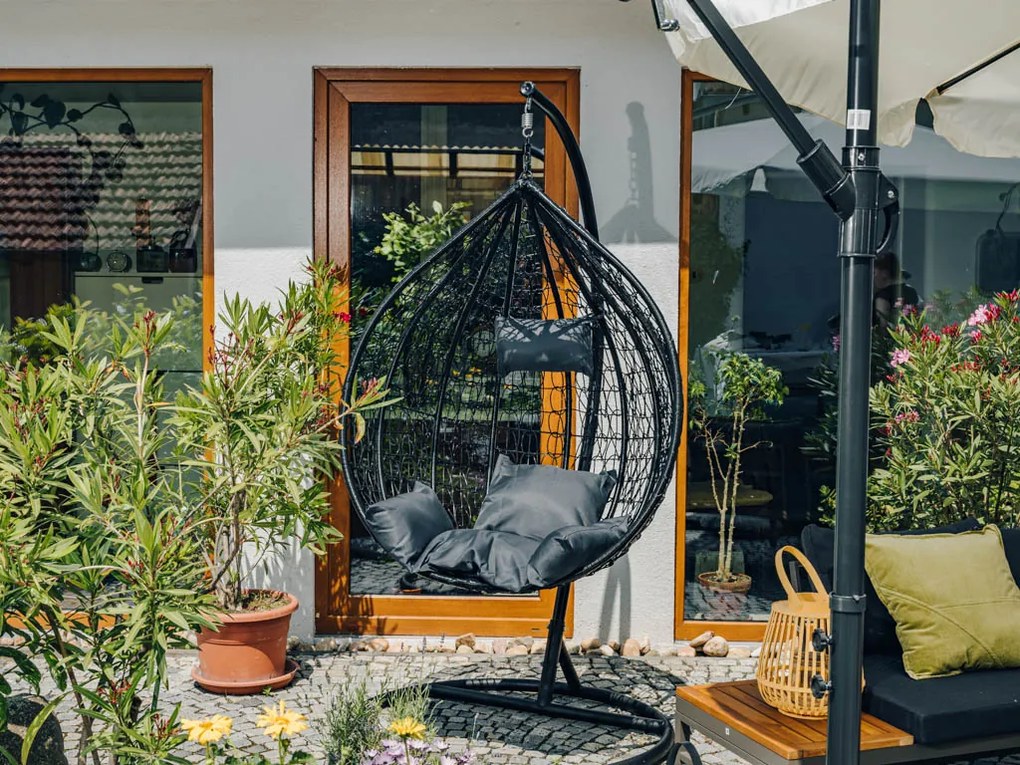 Scaun suspendat gri KOKON cu suport, perna gri