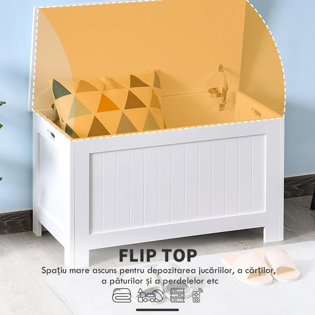 HOMCOM Banca de Depozitare Multifunctionala din Lemn MDF, 2 Manere si Deschidere cu Blocare de Siguranta, 81x40x46cm, Alb