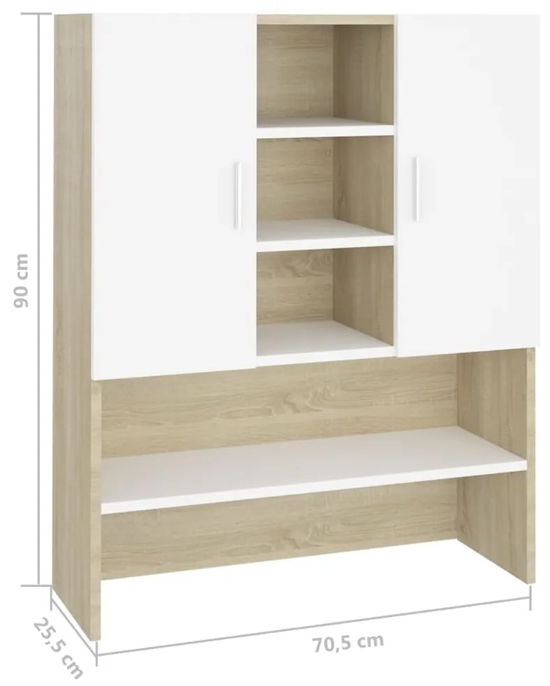 Dulap masina de spalat, alb si stejar sonoma, 70,5x25,5x90 cm alb si stejar sonoma