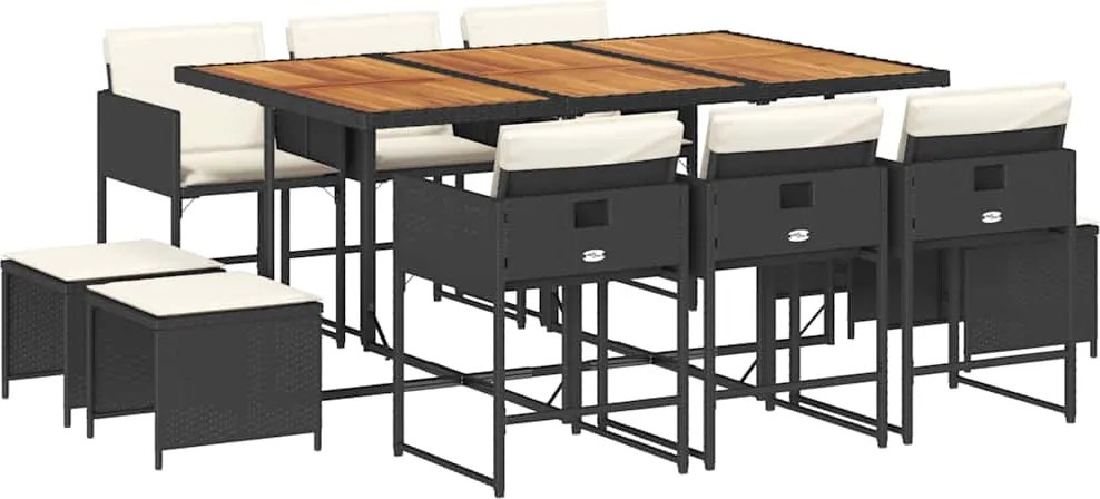 vidaXL Set mobilier de exterior cu perne, 11 piese, negru, poliratan