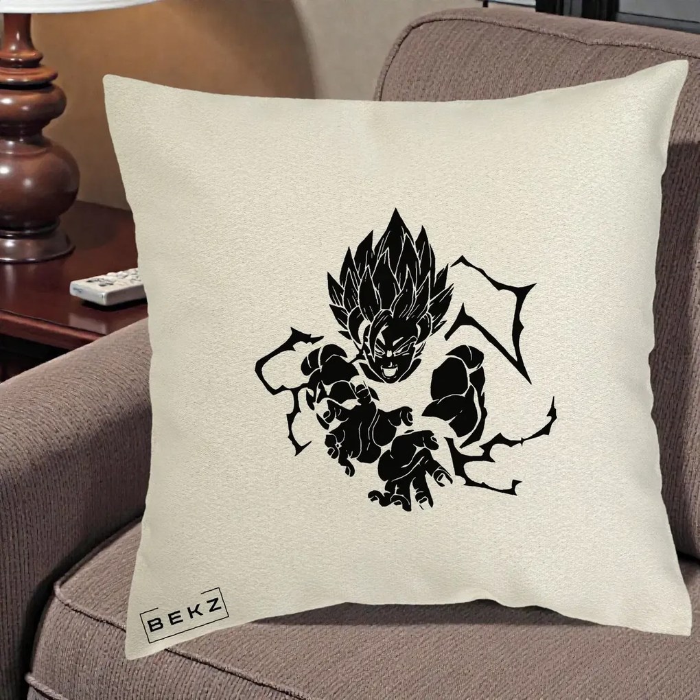 Perna Personalizata Dragon Ball Goku Super Saiyan Silueta, 40x40 cm, Ecru, Husa Detasabila, Perna Inclusa, BEKZ®