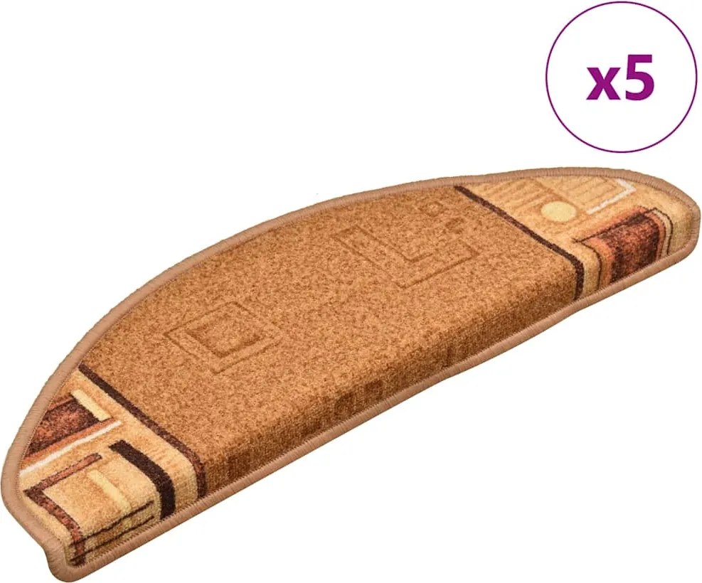 vidaXL Covorașe scări, 5 buc., bej, 65x21x4 cm, autoadeziv