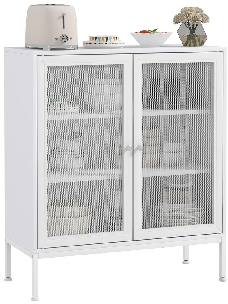 HOMCOM Bufet mobilier de bucătărie la 3 niveluri cu 2 uși perforate cu raft reglabil 80 x 37 x 92 cm alb | Aosom Romania