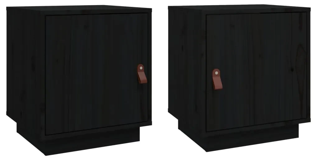 818284 vidaXL Noptiere, 2 buc., negru, 40x34x45 cm, lemn masiv de pin