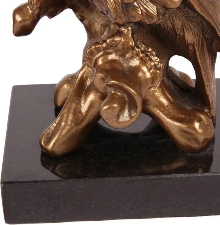Statuetă decorativă din polirășină, aurie, papagal pe creangă, pe soclu negru, opritor pentru cărți, 28 x 15 x 12 cm, „Arara”
