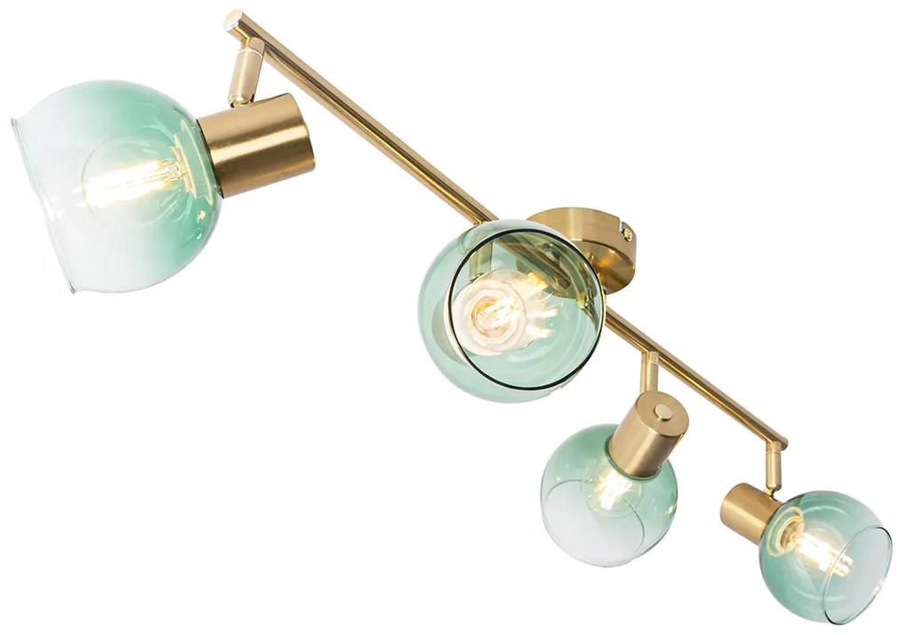 Spot Art Deco Auriu cu sticlă verde cu 4 lumini - Vidro