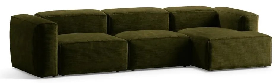 Colțar verde cu tapițerie din catifea reiată (cu colț pe partea dreaptă/cu șezlong) Bergamo – Cosmopolitan Design