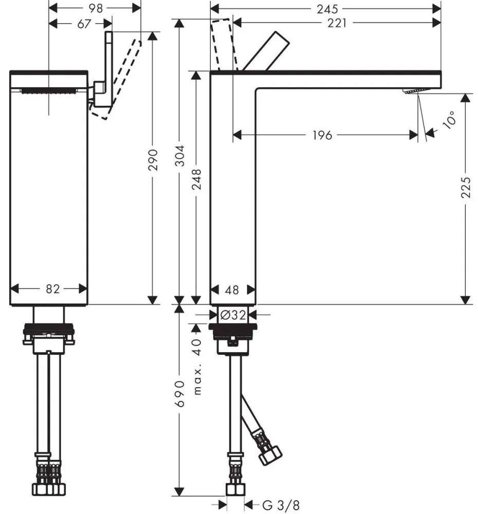 Baterie lavoar baie culoare inox, ventil click-clack, Hansgrohe Axor MyEdition 230 Inox