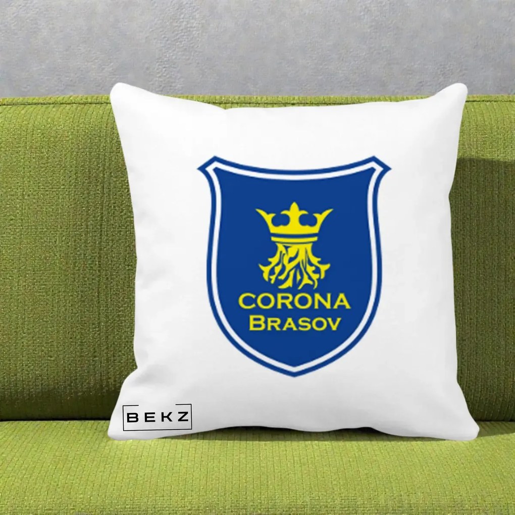 Perna Personalizata Corona Brasov Fotbal, 40x40 cm, Alba Mata, Husa Detasabila, Perna Inclusa, BEKZ®