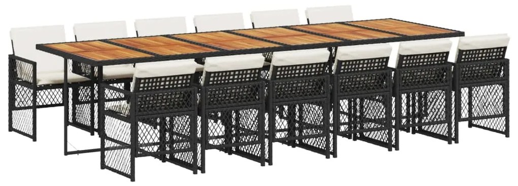 3210771 vidaXL Set mobilier de grădină cu perne, 13 piese, negru, poliratan