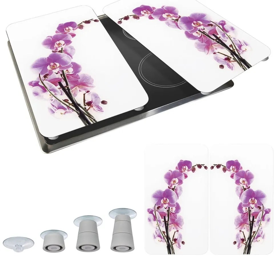 Set 2 protecții din sticlă pentru aragaz Wenko Orchid, 52 x 30 cm