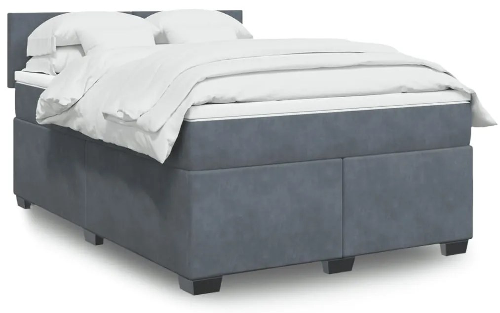 vidaXL Pat box spring cu saltea, gri închis, 140x190 cm, catifea