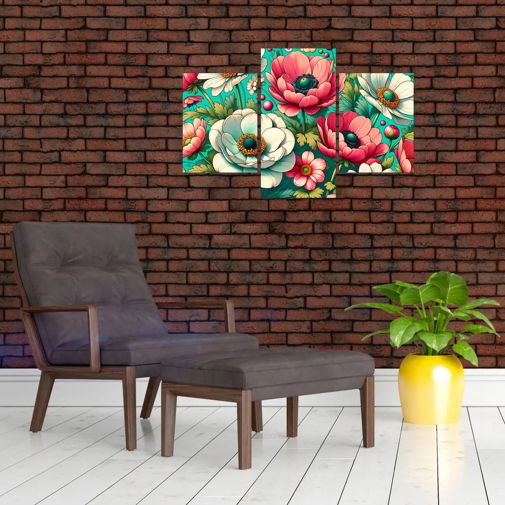 Tablou - Flori pe fundal albastru (90x60 cm)