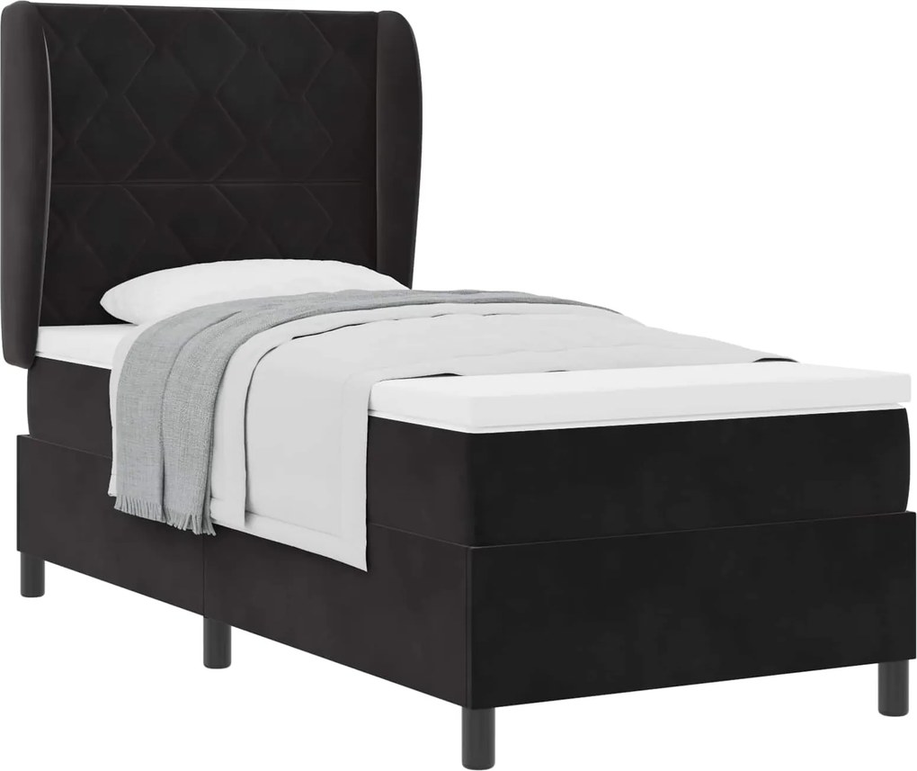 vidaXL Pat cu arcuri cu saltea cu headboard Negru 200 x 90 cm Catifea