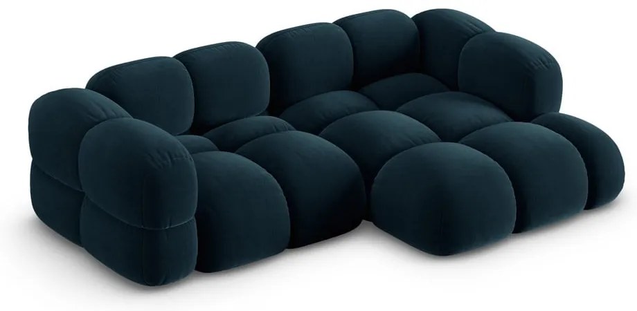 Colțar albastru închis cu tapițerie din catifea (cu colț pe partea dreaptă/cu șezlong) Loretto – Cosmopolitan Design